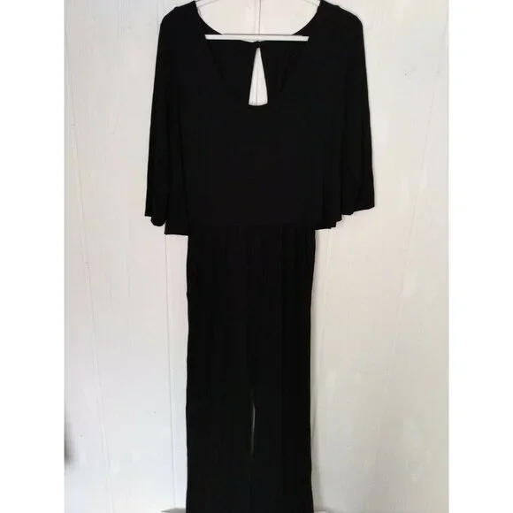 BB Dakota Womens Sz M Black Romper Jumpsuit One Piece Rayon 3/4 Sleeve Wide Leg - Picture 1 of 5